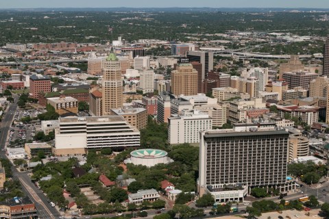 A view of District 1 can be seen from the Tower of the Americas.
